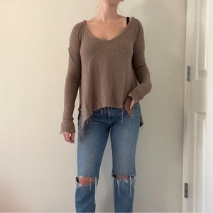 Brown soft waffle knit free people over size long sleeve
